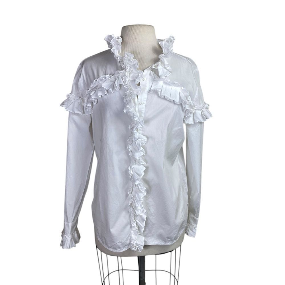 Women's White Ruffled Top crisp cotton by Serpil Made In Lebanon